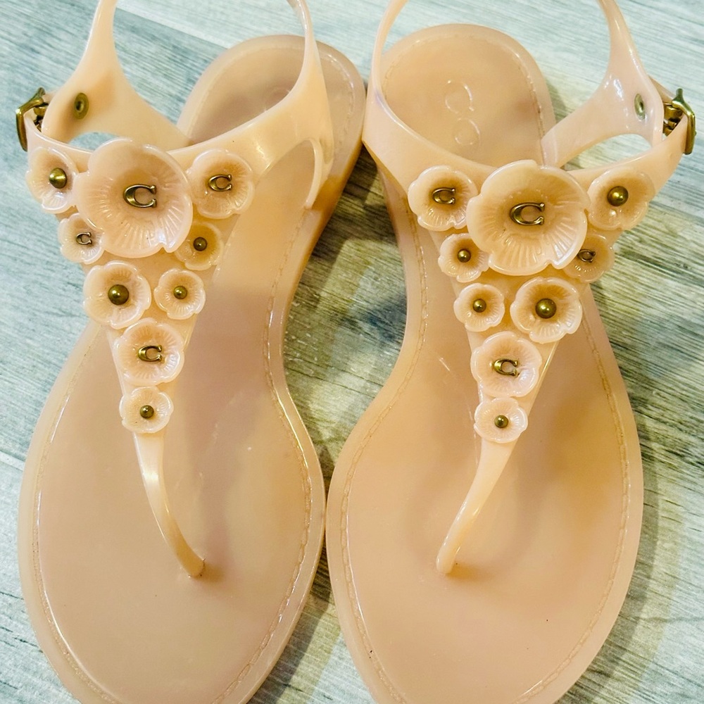 COACH Tea Rose Peony Pink Jelly Thong Flat Sandals Women’s Size 7